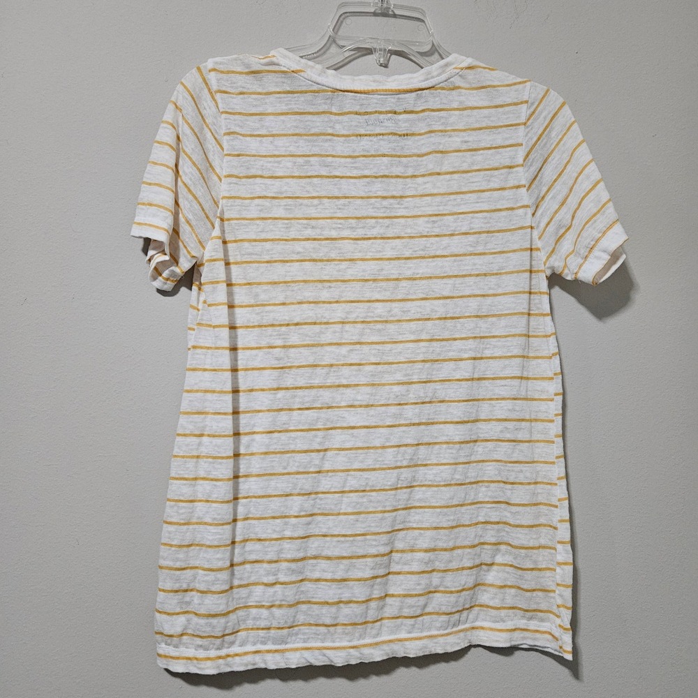 Lucky Brand Venice Burnout T-Shirt Womens Small Yellow White Striped V-Neck Tee - Picture 5 of 5